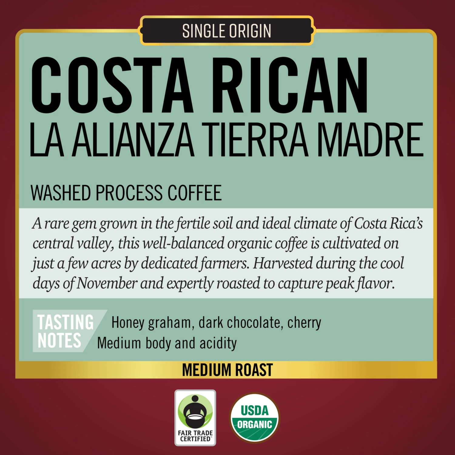 Barrie House Costa Rican La Alianza Tierra Madre Single Origin Fair Trade Organic Coffee - Image 4