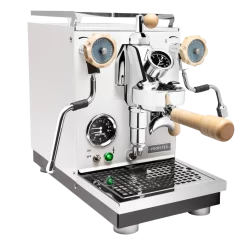 Profitec Pro 400 Espresso Machine In Matte White With Flow Control And Tiger Maple