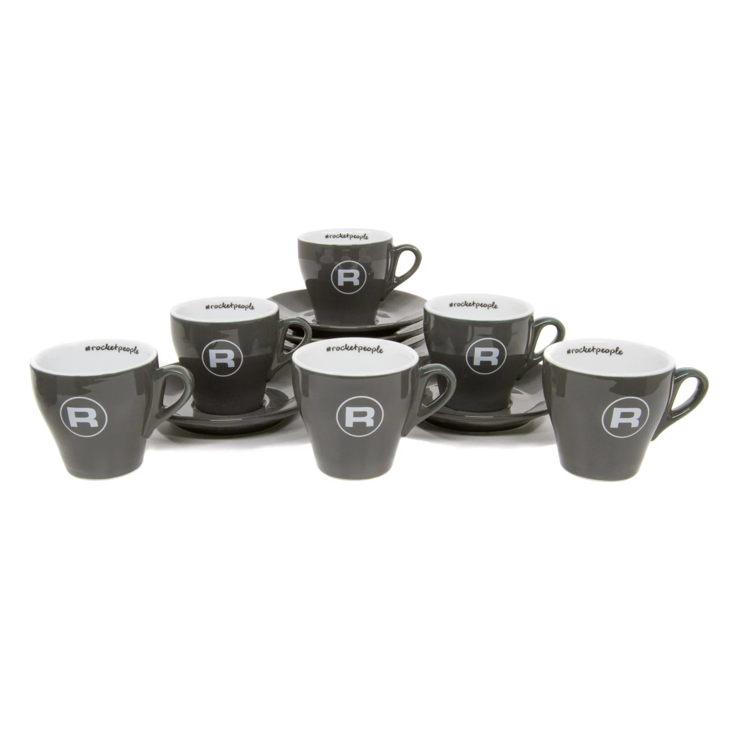 Rocket Espresso 6 Piece Flat White Cup And Saucer Set - Grey - Image 5